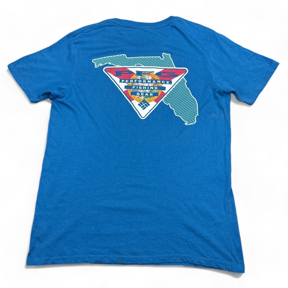 Columbia PFG Florida Tee Shirt Adult Size Medium‎ Blue Big Logo Crew Neck